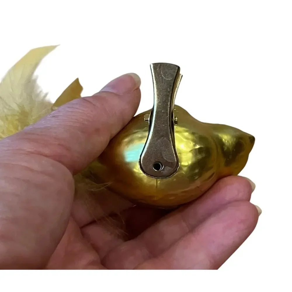 Lot Of 2 Glass Clip On Birds Christmas Ornaments Feather Tails Silver Gold